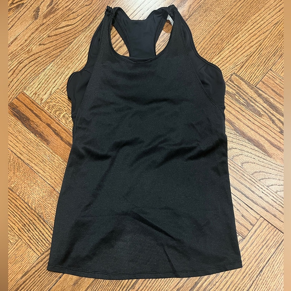 Lululemon 2-in-1 Black Mesh Racerback Tank with Attached Sports Bra, Size 8